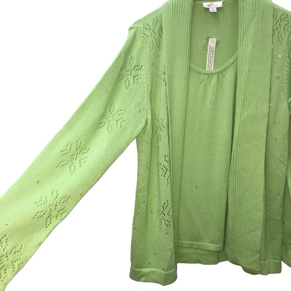 NEW Quacker Factory Snowflake Lime Green Mock 2PC Cardigan Sweater Womens Large - Picture 8 of 15